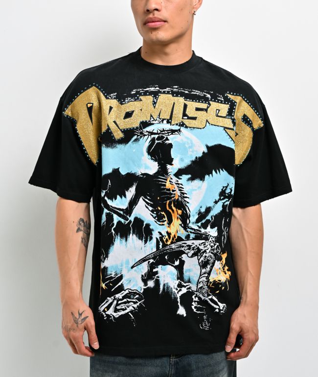 Broken Promise Surrender Rhinestone Black Wash T-Shirt - Broken Promises