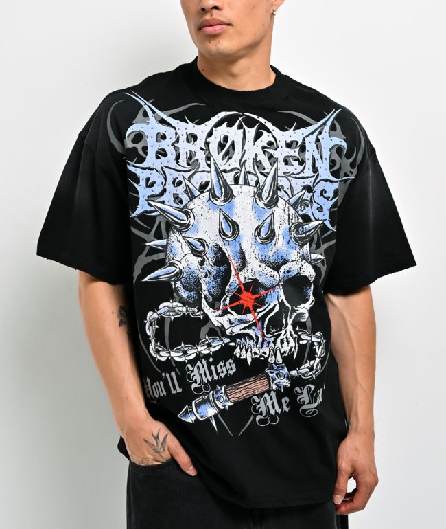 Broken Promises Bludgeon Rhinestone Black Wash T-Shirt - Broken Promises