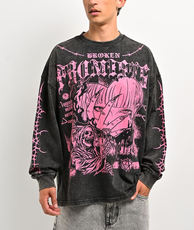 Broken Promises Stiletto Black Wash Long Sleeve T-Shirt - Broken Promises