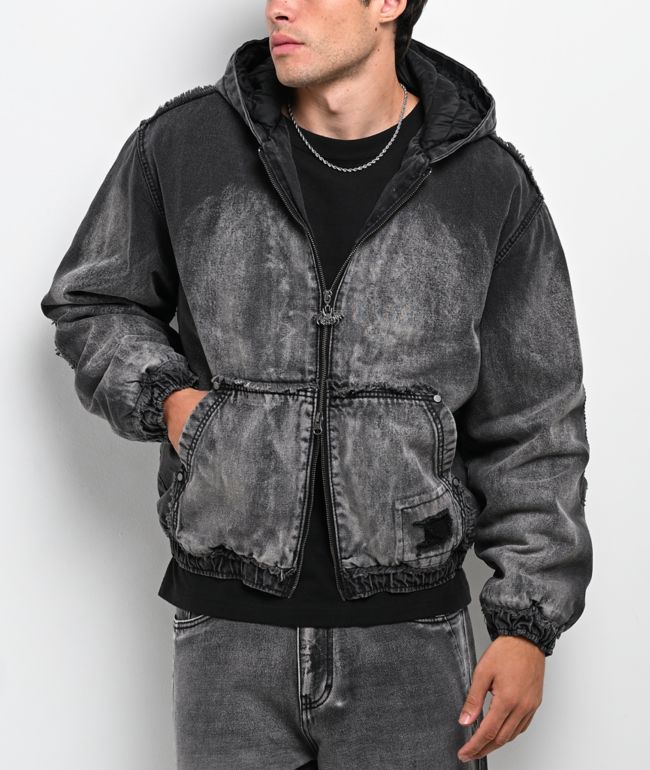 Vitriol Oblivion Grey Wash Hooded Denim Boxy Jacket - Vitriol