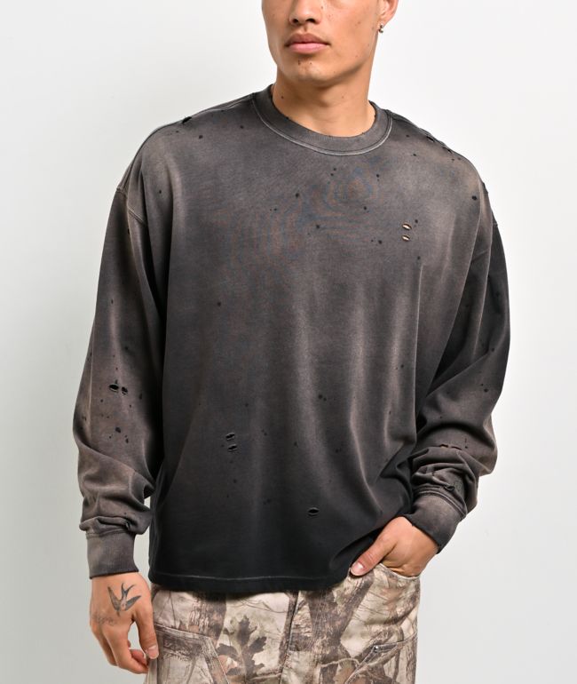 Ninth Hall Fundamentals Distressed Black Wash Long Sleeve T-Shirt - Ninth Hall Fundamentals