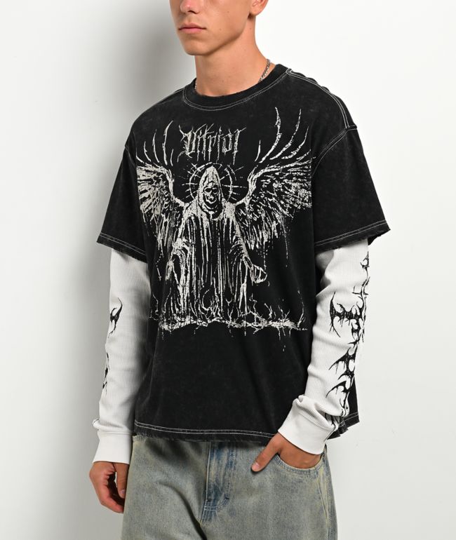 Vitriol Summoned Black Wash & White 2fer Long Sleeve T-Shirt - Vitriol