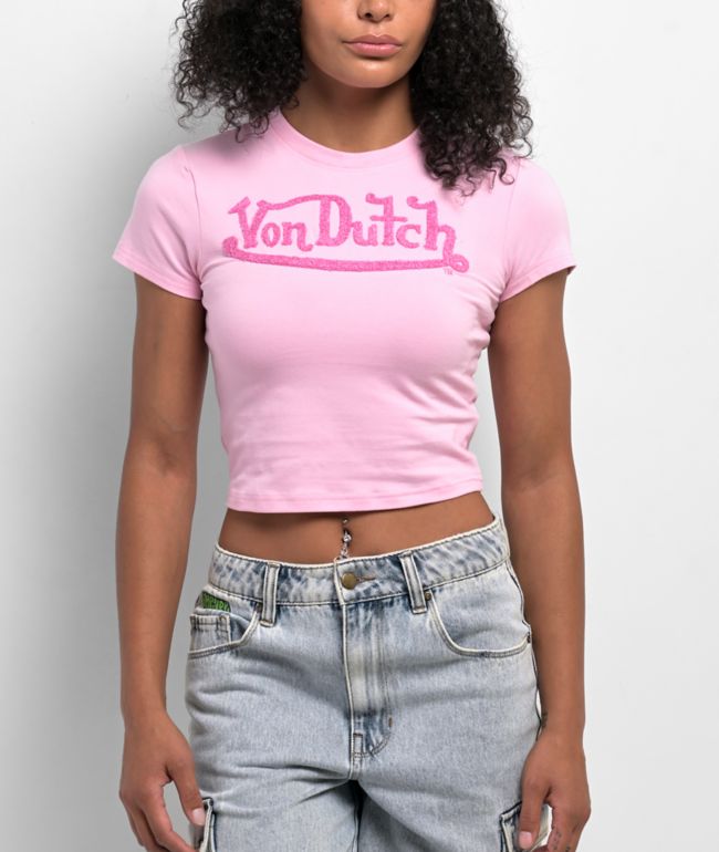 Von Dutch Chenille Pink Crop T-Shirt - Von Dutch