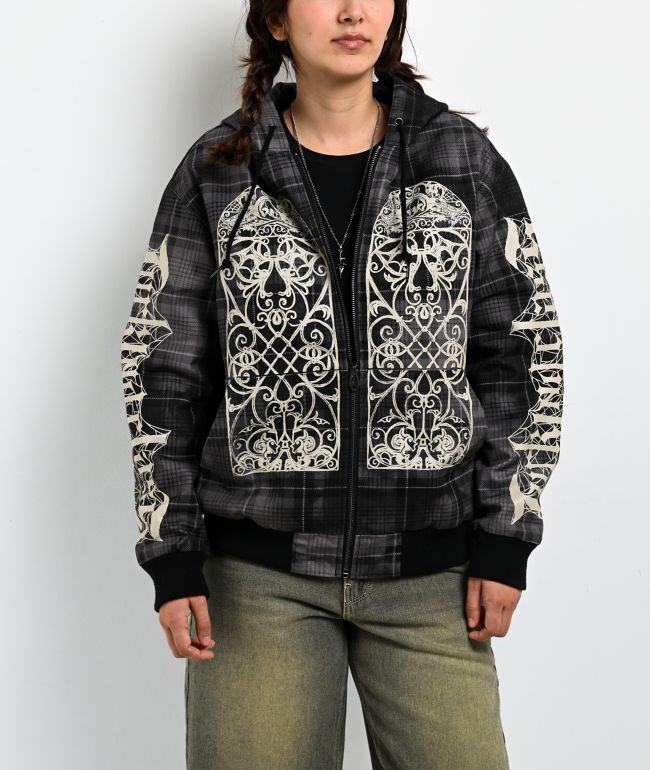 Lurking Class by Sketchy Tank Memento Mori Plaid Black Hooded Jacket - Lurking Class by Sketchy Tank