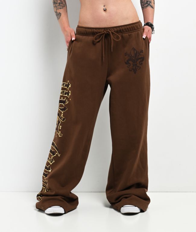 Ninth Hall Divine Conflict Brown Wide Leg Sweatpants - Ninth Hall