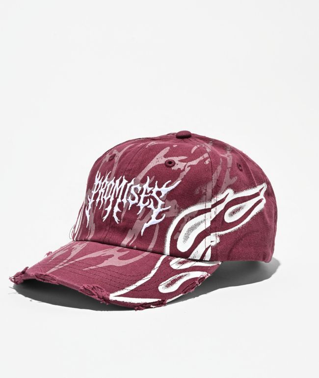 Broken Promises Shred Dark Red Wash Strapback Hat - Broken Promises
