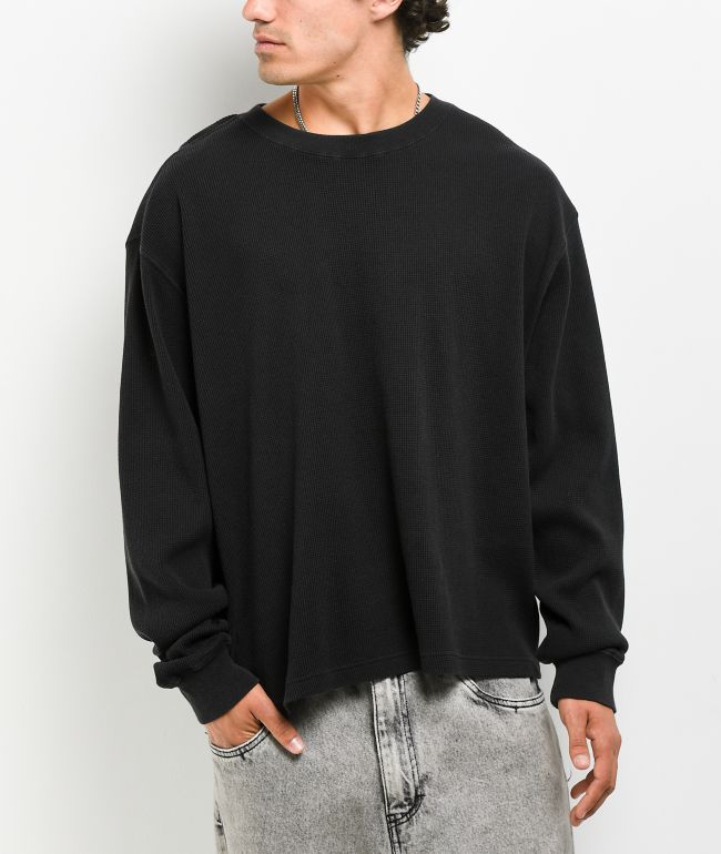 ITA Flux Vintage Black Thermal Long Sleeve Boxy T-Shirt - ITA