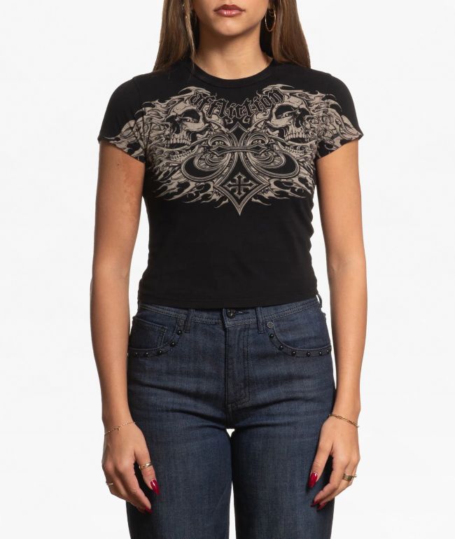 Affliction Death Slayer Black Crop T-Shirt - Affliction