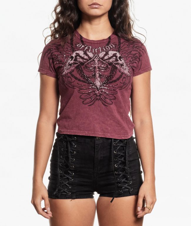 Affliction Charred Martyr Red Wash Crop T-Shirt - Affliction