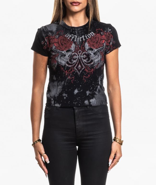 Affliction Crimson Temple Tie Dye Black Crop T-Shirt - Affliction