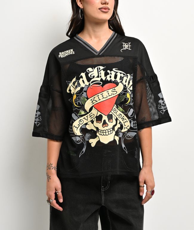 Ed Hardy x Broken Promises Love Kills Slowly Black Mesh Jersey - Ed Hardy