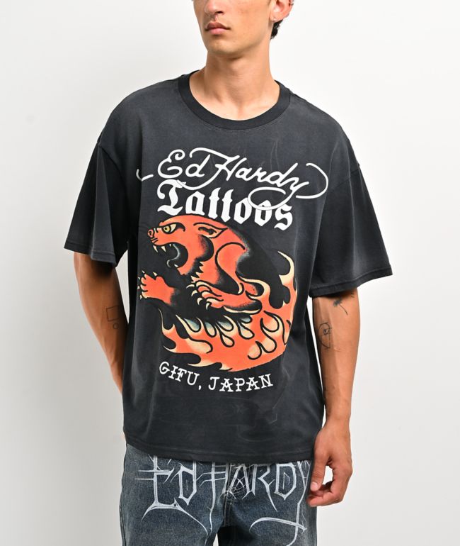 Ed Hardy Fire Panther Black Wash T-Shirt - Ed Hardy