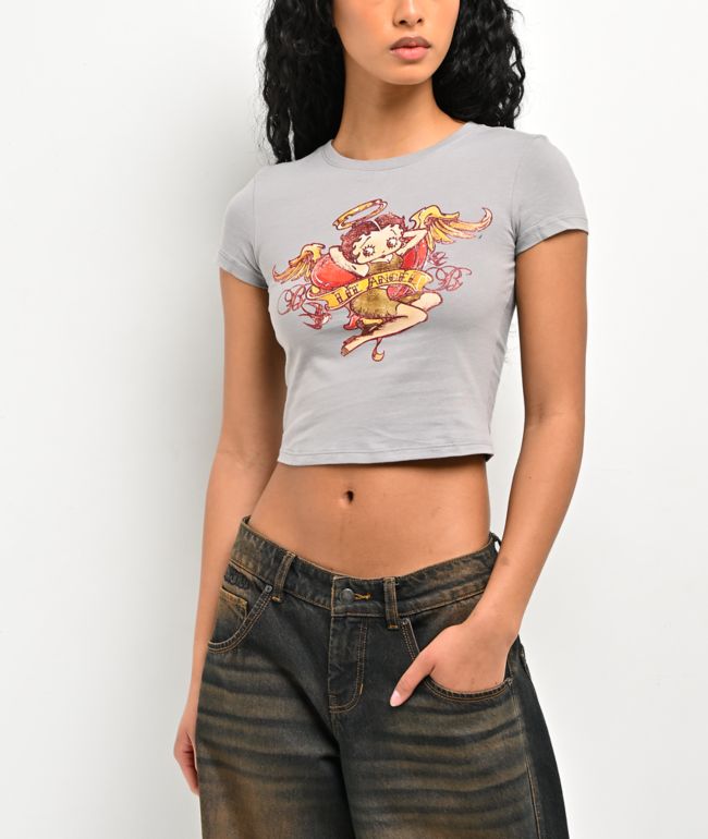 Highlight LA x Betty Boop Grey Crop T-Shirt - 