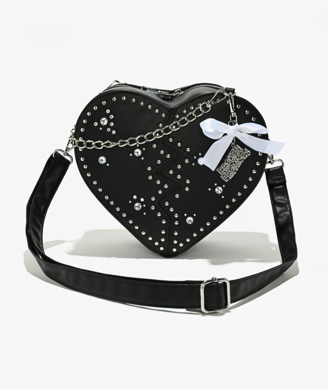 Broken Promises Breaking Heart Black Shoulder Bag - Broken Promises
