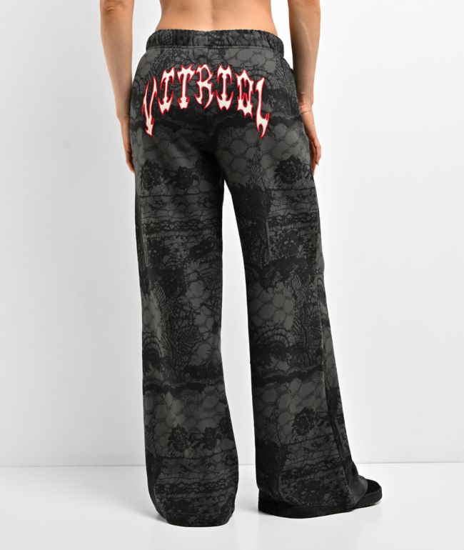 Vitriol Myla Lace Dark Grey & Black Wide Leg Sweatpants - Vitriol