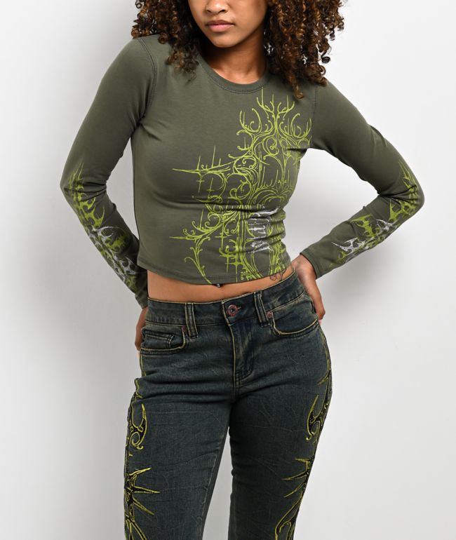 Vitriol Lottie Green Long Sleeve Crop T-Shirt - Vitriol