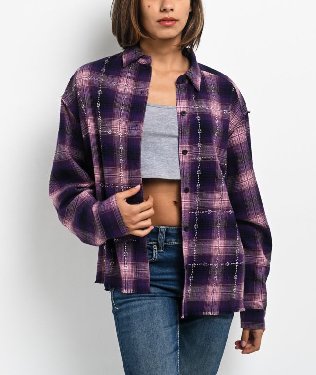 Ninth Hall Freya Rhinestone Pink & Purple Flannel Shirt - Ninth Hall