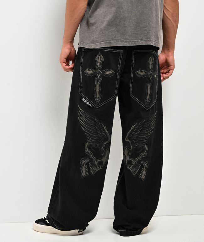 Affliction Cursed Loti Black Wash Wide Leg Jeans - Affliction
