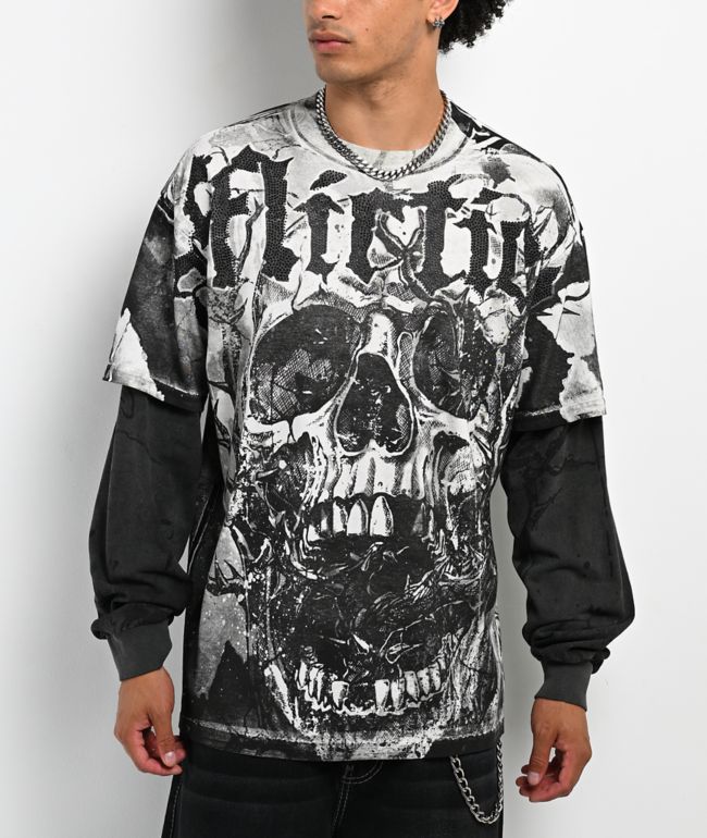 Affliction Poison Wasteland White & Black 2fer Long Sleeve T-Shirt - Affliction