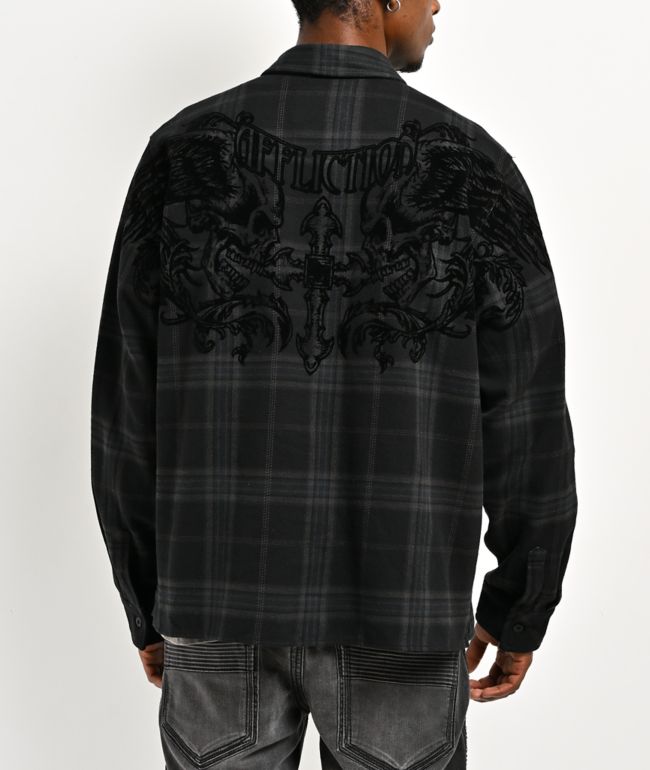 Affliction Winged Black Button Up Flannel Shirt - Affliction