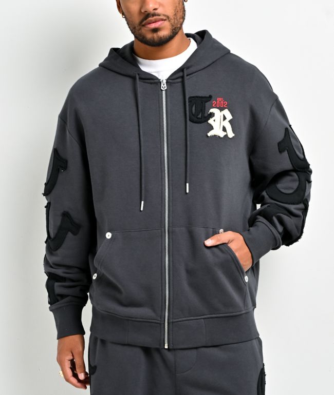 True Religion Tossed Logo Phantom Grey Zip Hoodie - True Religion