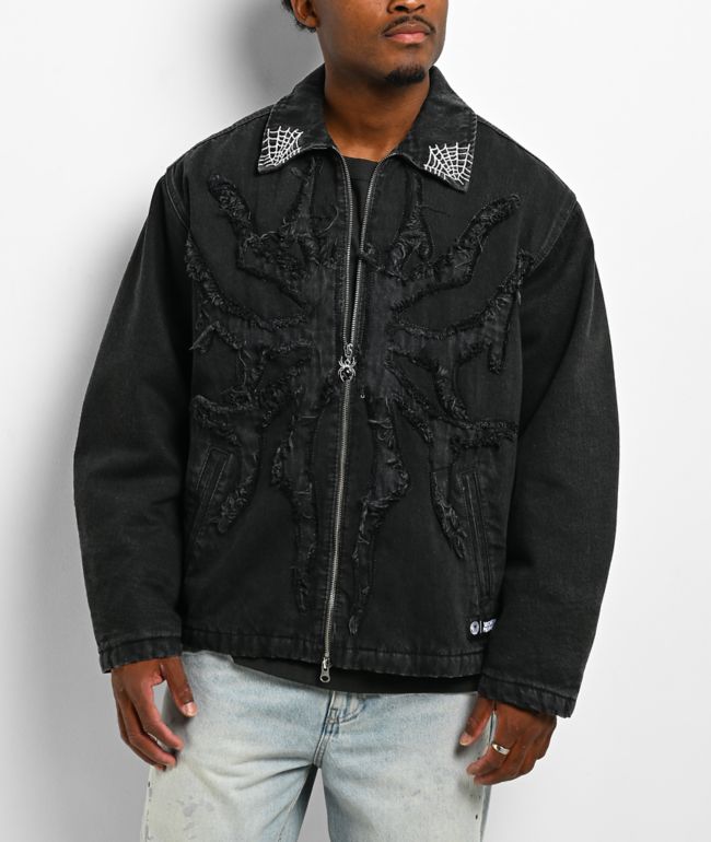 Broken Promises Arachnid Black Denim Zip Work Jacket - Broken Promises