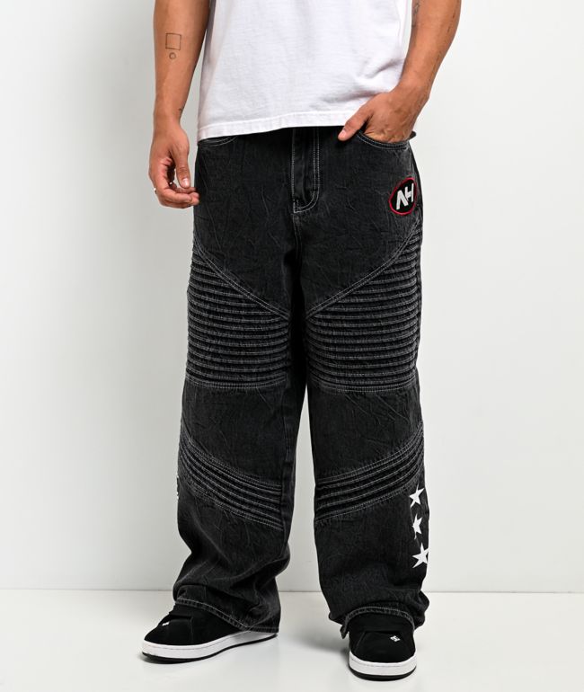 Ninth Hall Astray Piece Black Thunderhead Wash Moto Denim Jeans - Ninth Hall