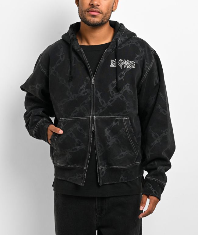 Empyre Prisoner Rhinestone Black Wash Zip Up Hoodie - Empyre