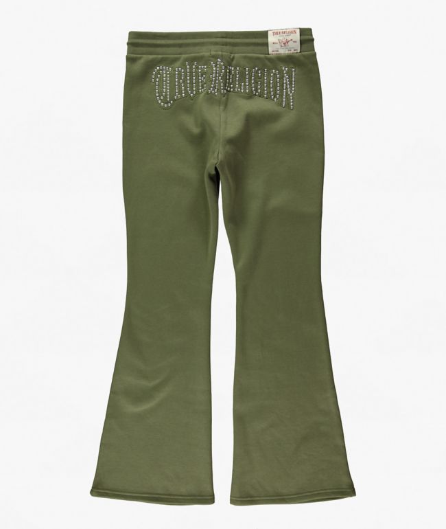 True Religion Studded Burnt Olive Flare Sweatpants - True Religion