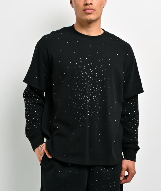 Ninth Hall Fundamentals Rhinestone Black Boxy 2Fer Long Sleeve Shirt - Ninth Hall Fundamentals