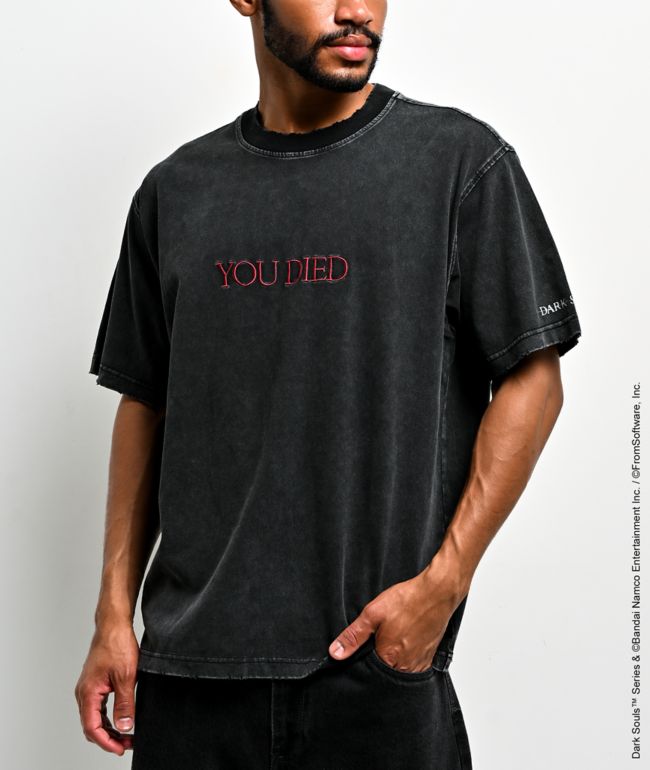 Welcome x Dark Souls You Died Black Wash T-Shirt - Welcome Skateboards