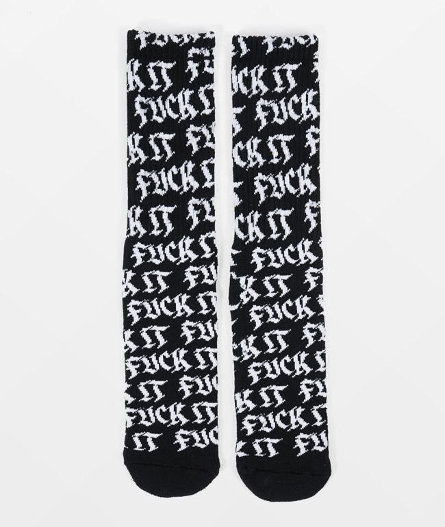 HUF Fuck It Old Style Black Crew Socks - HUF