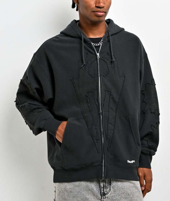 HUF x Spider-Man Web Black Wash Zip Hoodie - HUF