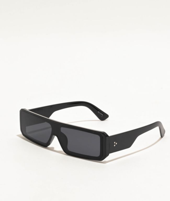 Wrap Shield Black Sunglasses - Blue Gem Sunglasses