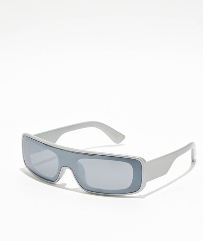 Wrap Shield Silver Sunglasses - Blue Gem Sunglasses