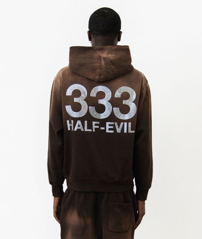 Half Evil Rhinestone Brown Wash Hoodie - Half Evil