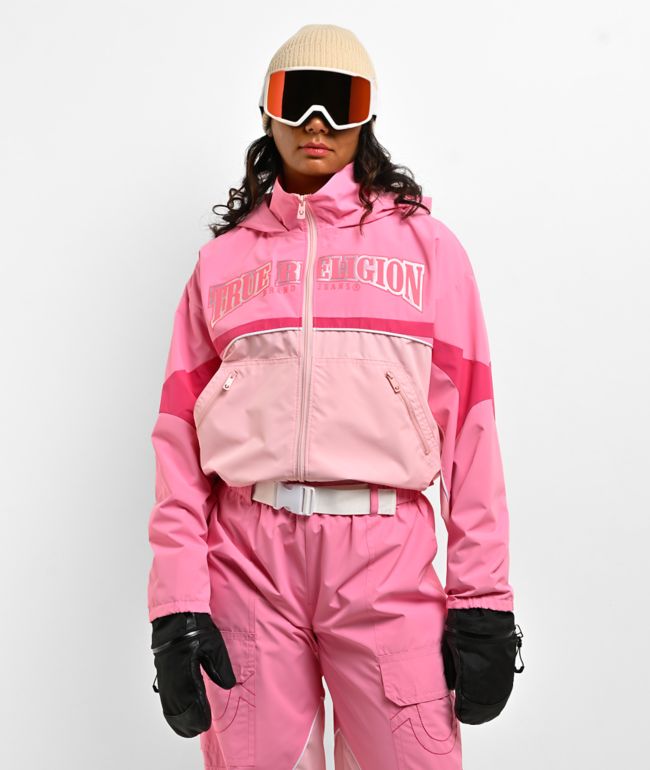 True Religion Colorblock Pink 10K Crop Snowboard Jacket - True Religion