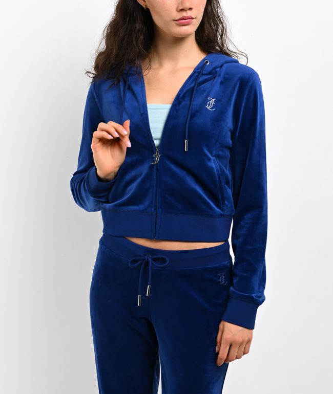 Juicy Couture OG Big Bling Varsity Blue Velour Zip Hoodie - Juicy Couture
