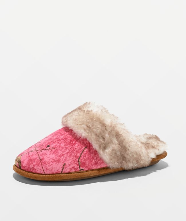 Realtree EDGE Colors Camp Scuff Pink Faux Fur Slippers - Realtree
