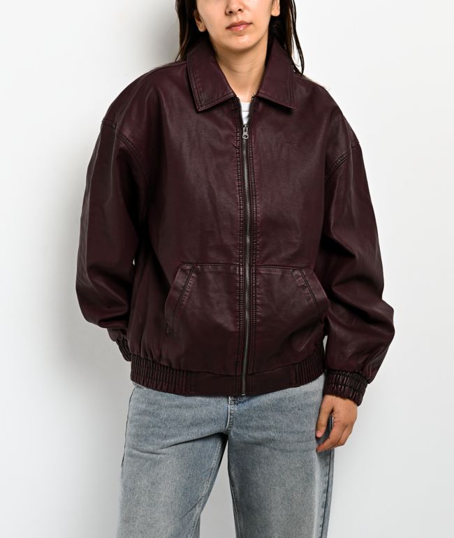 Stitch Fusion Distressed Burgandy Bomber Jacket - Stitch Fusion
