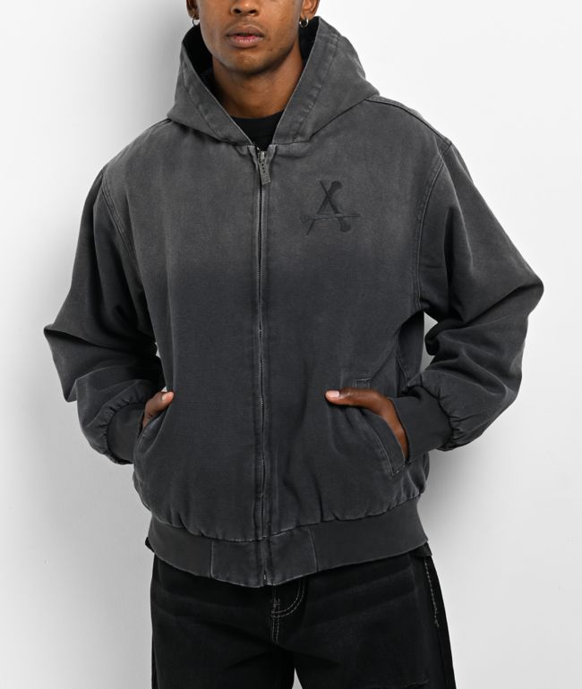 Affliction Dark Wings Charcoal Hooded Canvas Zip Jacket - Affliction