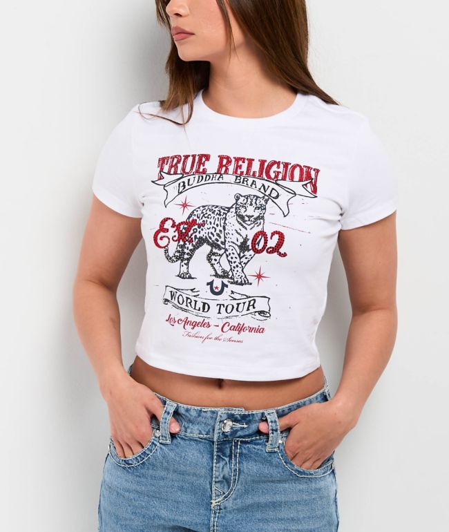 True Religion Crystal Leopard White Crop T-Shirt - True Religion