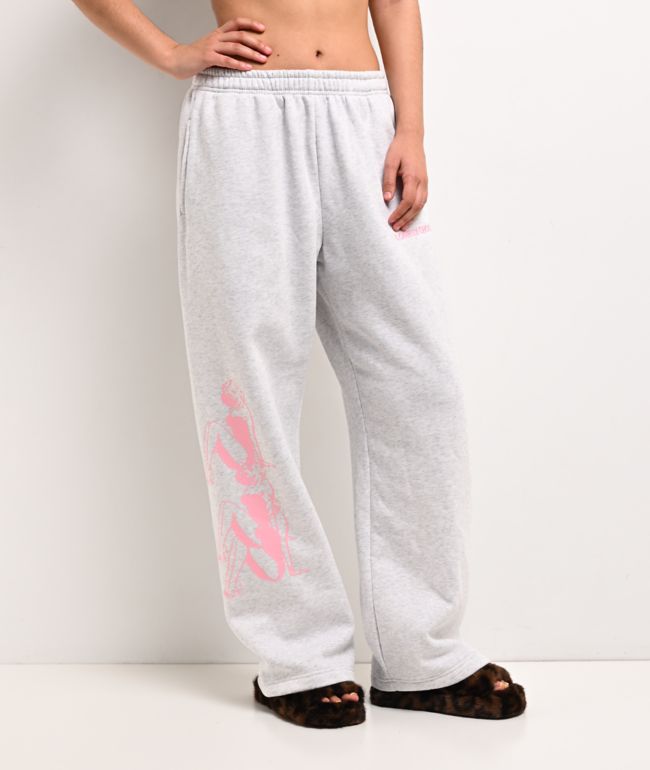 Lonely Ghost Text Me When You Get Lonely Heather Grey Wide Leg Sweatpants - Lonely Ghost