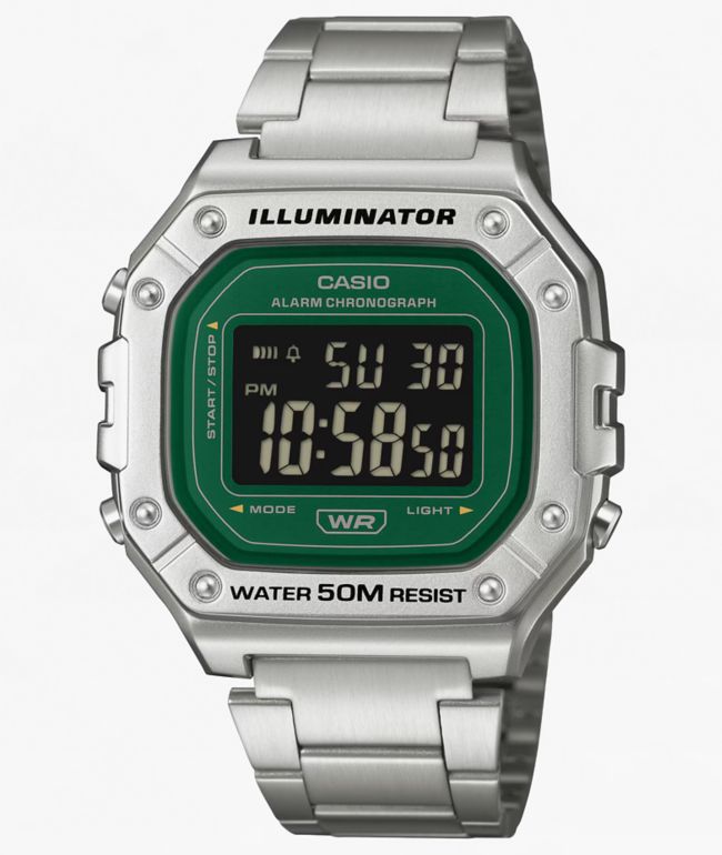 Casio W218HD-3AVCF Silver & Green Digital Watch - G-Shock