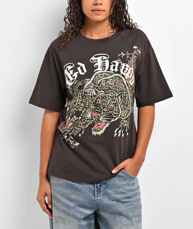 Ed Hardy Leopard Panther Espresso Brown T-Shirt - Ed Hardy