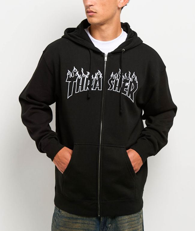 Thrasher Flame Black Zip Hoodie - Thrasher