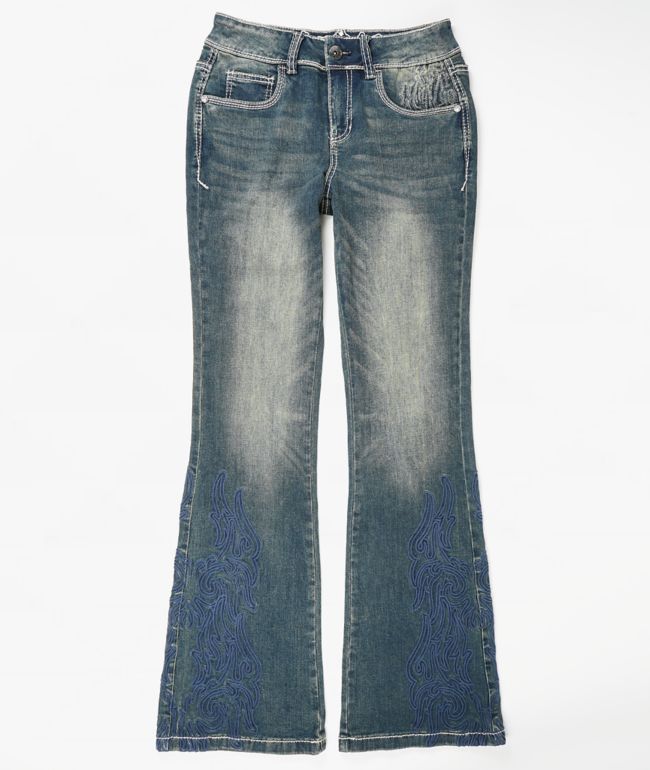 Ninth Hall Alyssia Rhinestone Scorn Blue Wash Bootcut Jeans - Ninth Hall