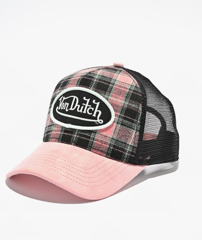 Von Dutch Anton Pink & Black Plaid Trucker Hat - Von Dutch