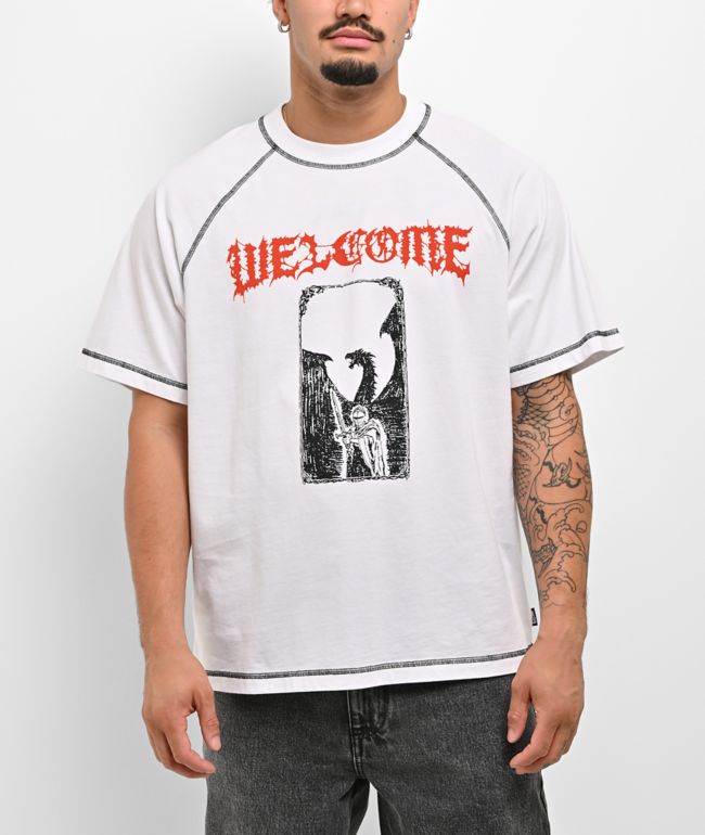 Welcome Crusade White & Black Raglan T-Shirt - Welcome Skateboards