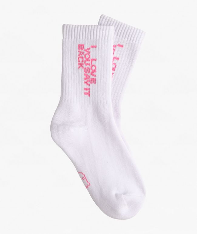 Lonely Ghost Ways To Say ILY White Crew Socks - Lonely Ghost